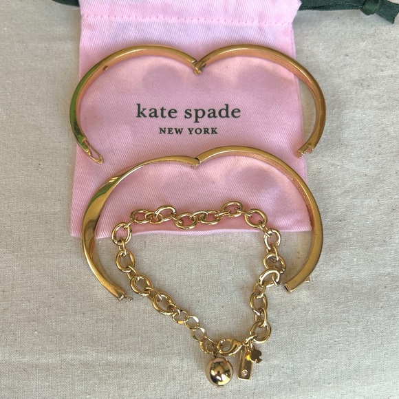 Kate Spade Set of 3 Bangles Bracelets Gold Tone with Dust Bag - Picture 16 of 16